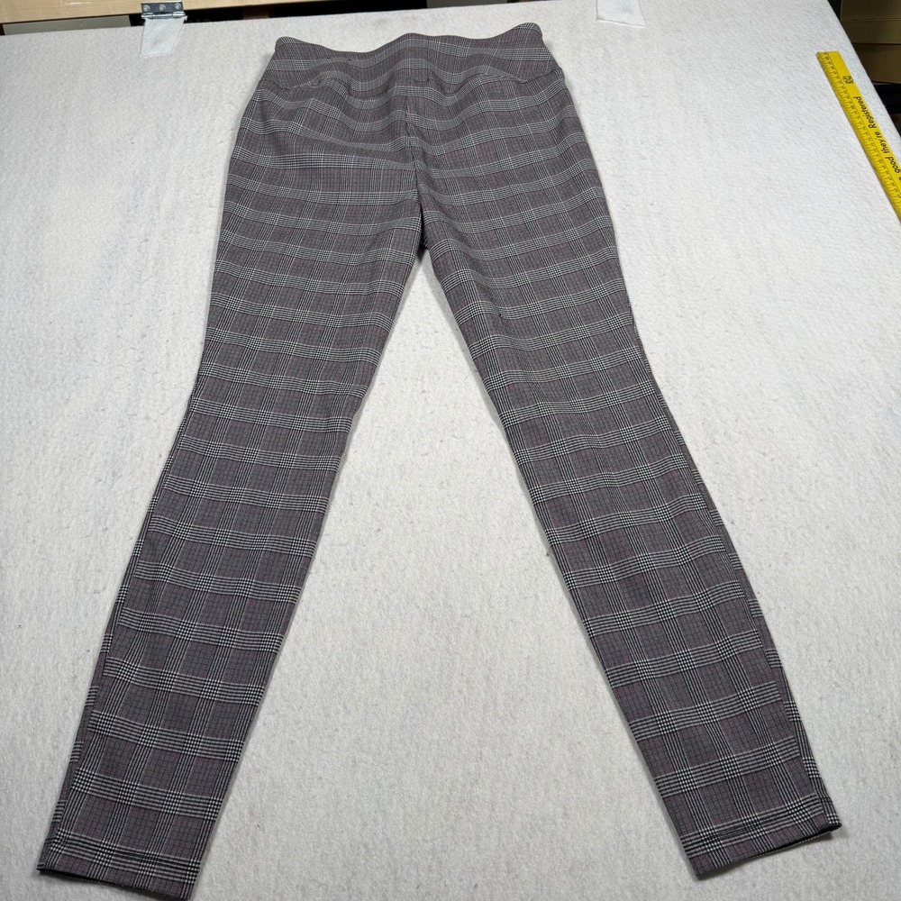 Worthington Womens Skinny Pull On Plaid Pants Grey Pink Windowpane Size 10